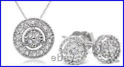 1/4ct Diamond Matching Pendant & Earring Vintage Style Set 10K White Gold