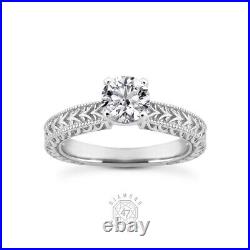 1.54ct H SI2 Round Natural Diamond 18k Vintage Style Matching Bridal Set