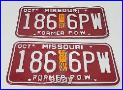 186 6PW Missouri Former POW Red License Plates Matching Set Issue Vintage