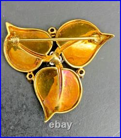 18k Diamond and Citrine Set Estate Vintage Brooch with Matching Clip on Earrings