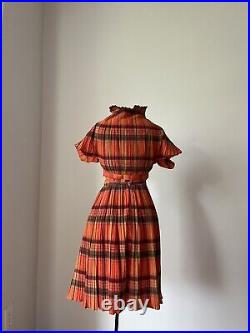 1950's Two Piece Plaid Dress And Bolero Set Orange Matching