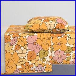 1970S Floral Flowers Vintage 100% Cotton Sateen Sheet Set by Spoonflower