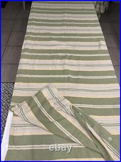 2 POTTERY BARN VTG MCM Stripe Twin Duvets & Shams Linen Cotton Green Tan