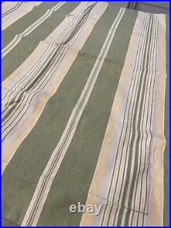 2 POTTERY BARN VTG MCM Stripe Twin Duvets & Shams Linen Cotton Green Tan