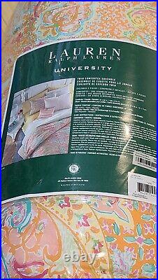 2pc Set Vintage Ralph Lauren Fallon Paisley University Stripe Comforter Twin