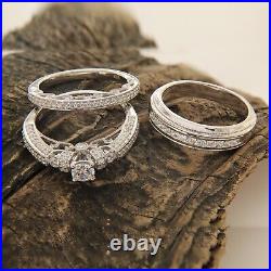 3Ct Cz Diamond Solitaire Vintage Trio Ring Set Matching Band 925 Silver Size 10
