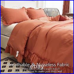 AIKASY Terracotta Comforters Queen Size Set, Vintage Boho Chic Farmhouse Bedding