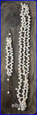 Artisan Oval Rice Pearl Handmade Matching Necklace & Bracelet Set Vintage RARE