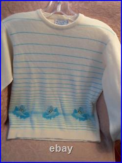 Ballantyne Of Peebles Cashmere Twin Set Turquoise & White Small Size