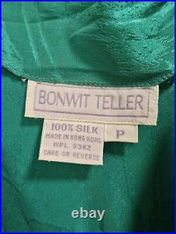 Bonwit Teller Silk Nightgown Size Petite Emerald Green Set with Dolman Sleeve Robe