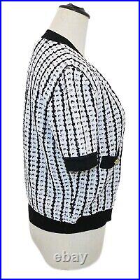 CHANEL 1997 Spring 97P Vintage White Black Open Knit Cardigan Top Twin Set 42
