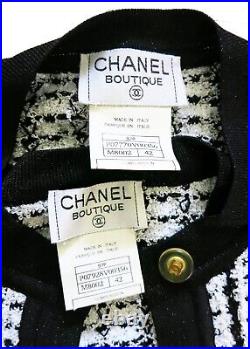 CHANEL 1997 Spring 97P Vintage White Black Open Knit Cardigan Top Twin Set 42