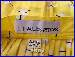 CHAUS PETITES NEW Vtg Pleated Skirt + Matching Knit Cotton Top Set Yellow Size 2