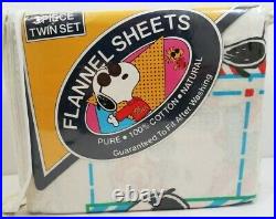 Franco Peanuts Snoopy 3 Piece Twin Flannel Sheet Set Joe Cool Cotton VTG NOS NEW