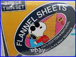 Franco Peanuts Snoopy 3 Piece Twin Flannel Sheet Set Joe Cool Cotton VTG NOS NEW