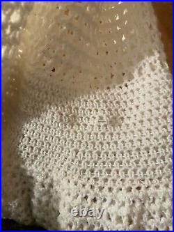 HANDMADE Vintage 1970s White Crochet Wedding Dress Matching Hooded Jacket Set