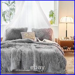 Joyreap 3-Piece Plush Shaggy Comforter Set, King Size Luxury Faux Fur Sherpa Rev