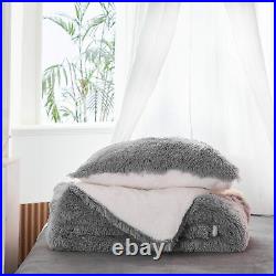 Joyreap 3-Piece Plush Shaggy Comforter Set, King Size Luxury Faux Fur Sherpa Rev
