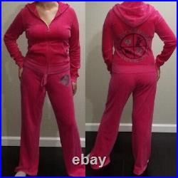 Juicy Couture TrackSuit Matching Set Velour Pink Medium Large Jacket Pants Logo