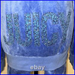 Juicy Couture XL Blue Bling Logo Luxury Velour Match Tracksuit Set Vintage Y2K