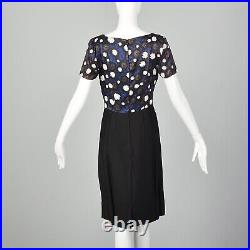 L 1960s Black Dress Set Matching Crop Jacket Patch Pockets Pencil Skirt 60s VTG