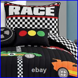 Lush Decor Racing Cars 4 Piece Quilt Set, Twin, Black