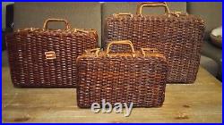 Matching 3 Case Set Vintage Wicker Suitcase People's Republic Of China