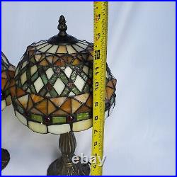 Matching Set Pair Of Vintage Small Tiffany Style Table Lamps 14 Stain Glass