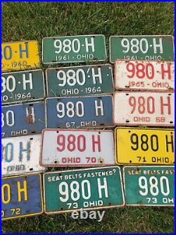 Matching set Antique Vintage Ohio License Plates, tags, Man cave 1960-1974 980H