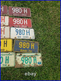 Matching set Antique Vintage Ohio License Plates, tags, Man cave 1960-1974 980H