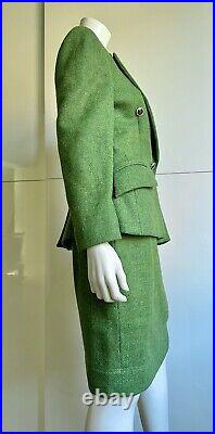 Moschino Vintage Blazer Skirt Suit Matching Set Green Wool Buttons IT 44 S M