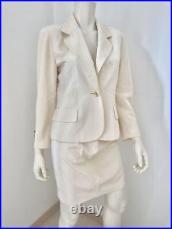 Moschino Vintage Blazer Skirt Suit Matching Set Off White Ivory 90 80s SZ IT42-S