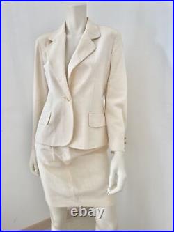 Moschino Vintage Blazer Skirt Suit Matching Set Off White Ivory 90 80s SZ IT42-S