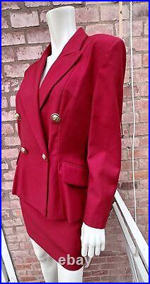 Moschino Vintage Blazer Skirt Suit Matching Set Red Wool Gold Buttons IT 44 S M