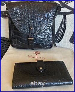 Mulberry Made In England Black Nile Luxe Vintage Crossbody + Matching Wallet Set