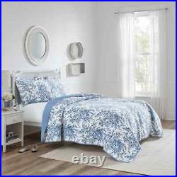 New! Cozy Cottage Chic Shabby French Country Blue White Rose Leaf Quilt Set