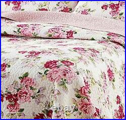 New! Cozy Romantic Rose Flower Pink Red Green Leaf Lilac Shabby Quilt Set