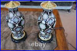 Oriental JCP Black Porcelain Medallion Matching Set Of 2 Vintage Table Lamps