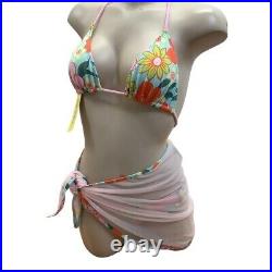 Pan Dulce Vintage Bright Floral Bikini Set & Matching Sarong New With Tags