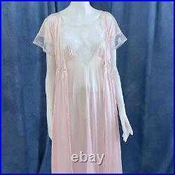 Pink Peignoir Nightgown & Dressing Gown Matching Set Lace Lingerie Sz 14 Hickory