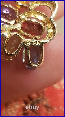 RARE VTG Multi Gemstone Cluster Set Ring Pendant Earring Matching Set 14kt Gold