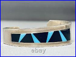 Rare Matching Set Vintage Navajo Turquoise Inlay Sterling Silver Bracelet