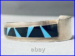 Rare Matching Set Vintage Navajo Turquoise Inlay Sterling Silver Bracelet