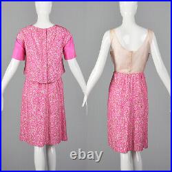 S 1960s Hot Pink Short Sleeve Dress Matching Set Abstract Print Midcentury 60s