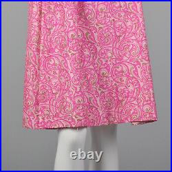 S 1960s Hot Pink Short Sleeve Dress Matching Set Abstract Print Midcentury 60s