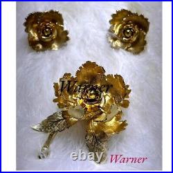 SET Vintage Warner DAY AND NIGHT Mechanical Flower Brooch & Matching Earrings