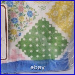Set 2 NWT VTG Sears Country Patch Blanket Strawberry Pink Acrylic Satin New Twin