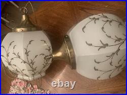 Set Of 2 Matching Vintage Mid Century Swag Light Hollywood Regency Hanging Lamps
