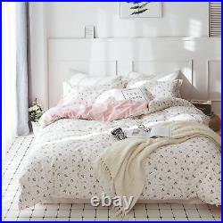Twin Cotton Duvet Cover Sets Pink White Floral Bedding Sets, 3 Pieces Vintage St