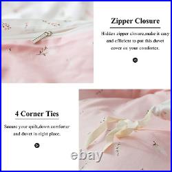 Twin Cotton Duvet Cover Sets Pink White Floral Bedding Sets, 3 Pieces Vintage St